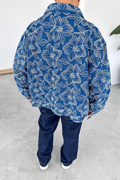 Mavi Flower Kabartma Detay Oversize Mevsimlik Ceket