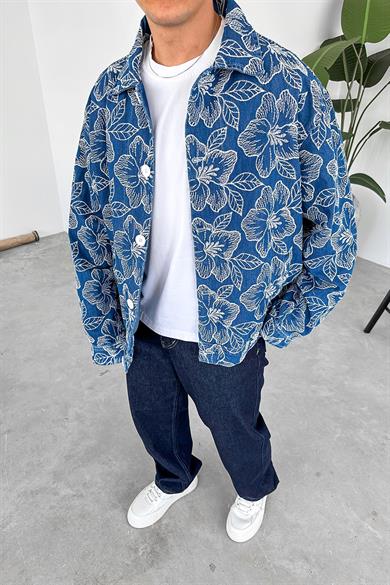 Mavi Flower Kabartma Detay Oversize Mevsimlik Ceket