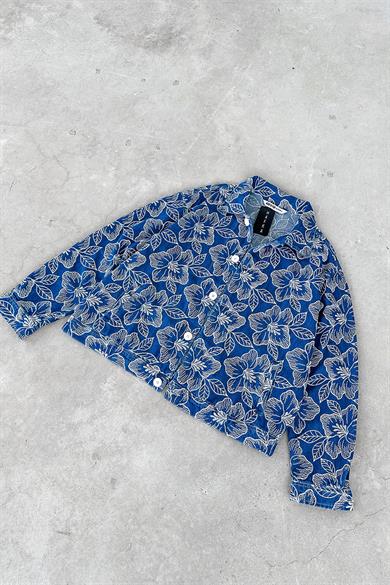 Mavi Flower Kabartma Detay Oversize Mevsimlik Ceket