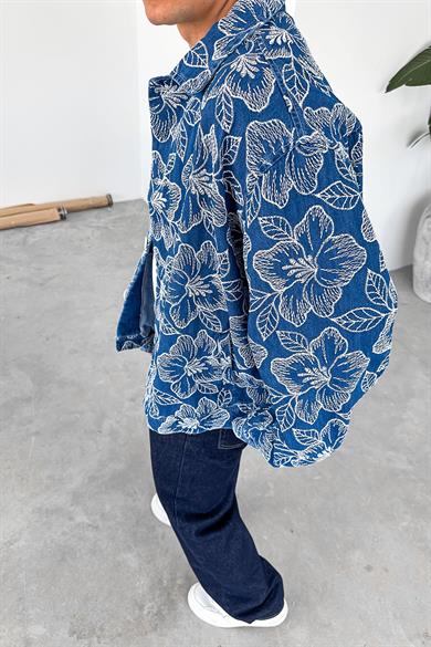 Mavi Flower Kabartma Detay Oversize Mevsimlik Ceket
