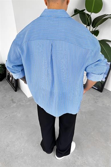 Mavi Old Money Flower Nakış Detay Oversize Gömlek