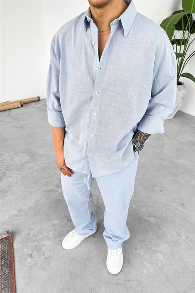 Mavi Premium Keten Basic Oversize Gömlek