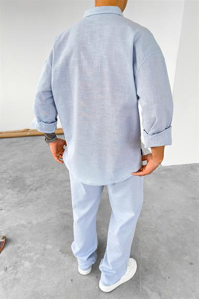 Mavi Premium Keten Basic Oversize Gömlek