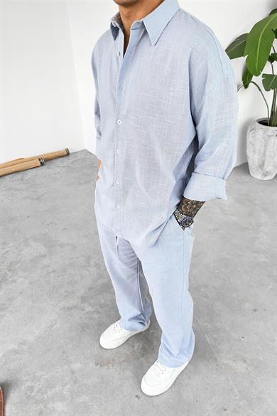 Mavi Premium Keten Basic Oversize Gömlek
