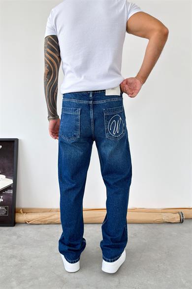 Mavi Premium Nakış Detaylı Baggy Pantolon