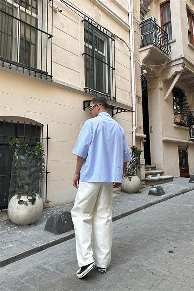 Mavi Şerit Detay Ön Cepli 07 PH Oversize Gömlek