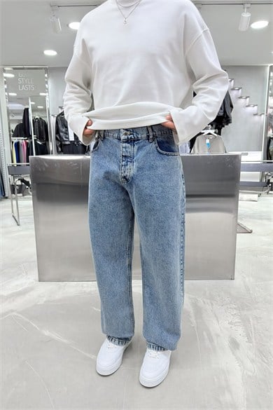 Mavi Twin Cranes Nakışlı Baggy Pantolon