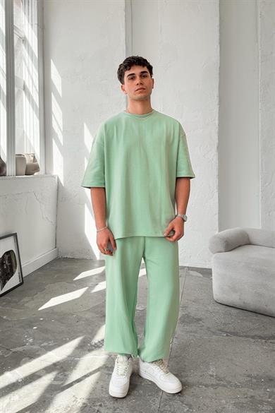 Mint Yeşili Cozy Premium Basic Paça Lastik Eşofman