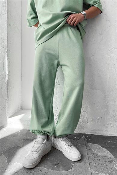 Mint Yeşili Cozy Premium Basic Paça Lastik Eşofman