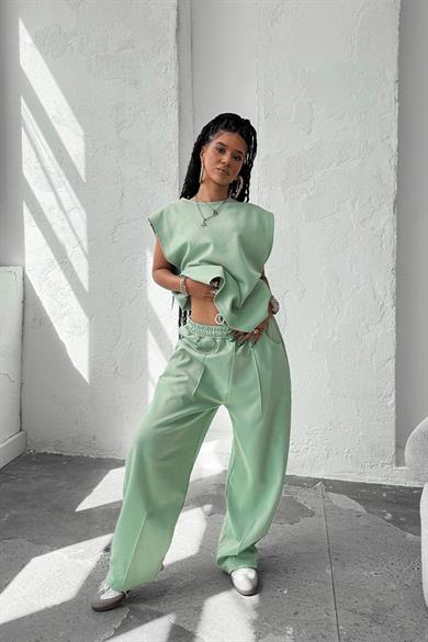 Mint Yeşili Cozy Premium Pileli Baggy Eşofman