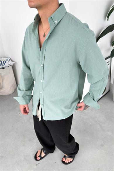 Mint Yeşili Oversize Fresh Keten Gömlek
