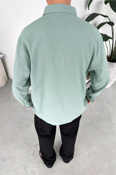 Mint Yeşili Oversize Fresh Keten Gömlek