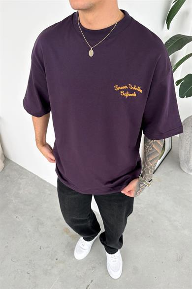 Mor Forever Nakışlı Premium Oversize Tişört