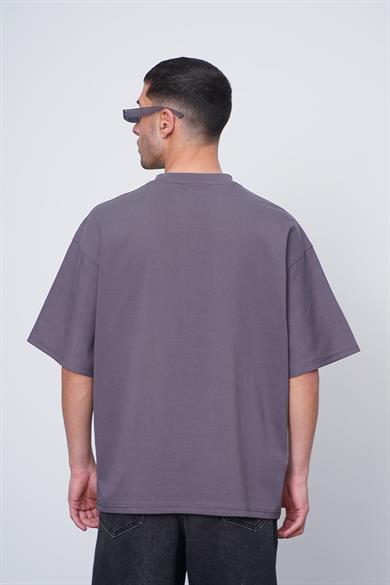 Mor Siyah Dad Nakış İşleme Oversize Tişört
