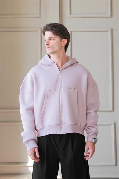 Mürdüm Cozy Basic Tam Fermuar Oversize Sweatshirt