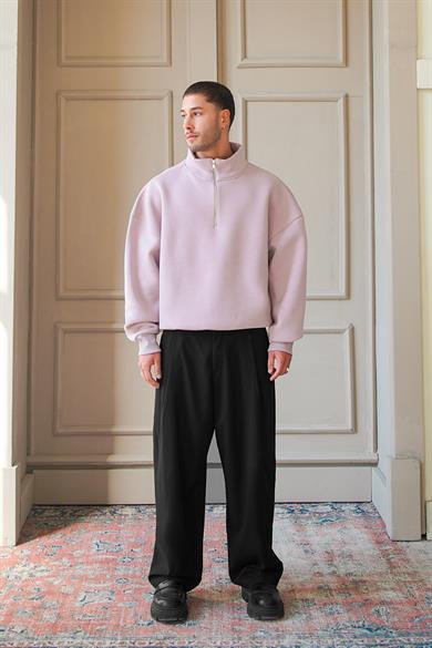 Mürdüm Cozy Basic Yarım Fermuar Oversize Sweatshirt