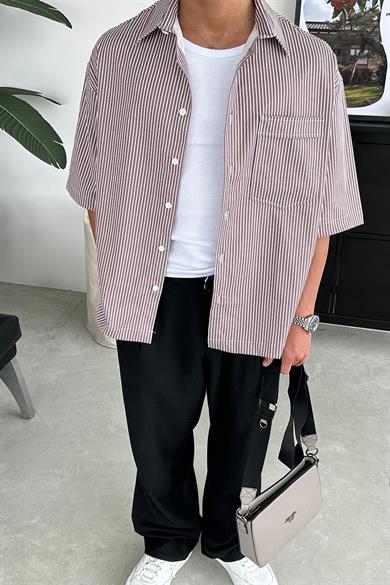 Mürdüm Şerit Detay Ön Cepli 07 PH Oversize Gömlek