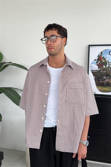 Mürdüm Şerit Detay Ön Cepli 07 PH Oversize Gömlek
