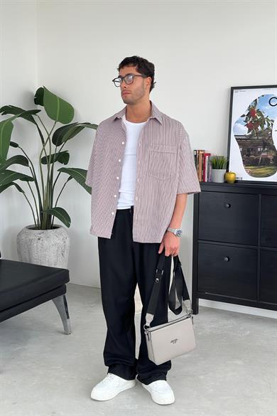 Mürdüm Şerit Detay Ön Cepli 07 PH Oversize Gömlek