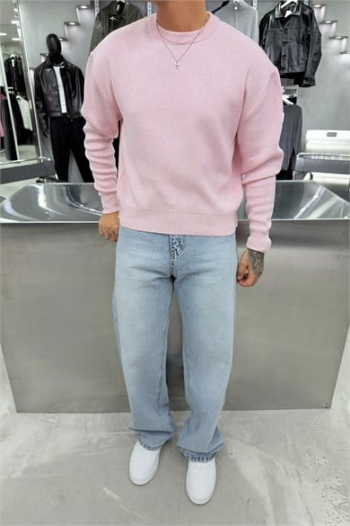 Pembe Basic Premium Düğme Detaylı Boxy Fit Kazak