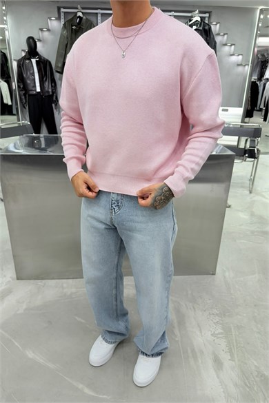 Pembe Basic Premium Düğme Detaylı Boxy Fit Kazak