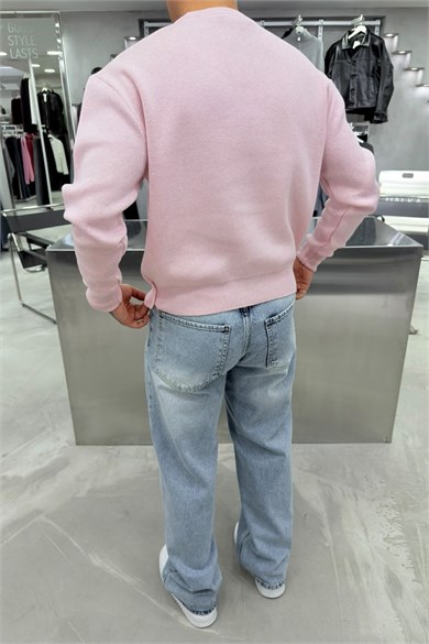 Pembe Basic Premium Düğme Detaylı Boxy Fit Kazak