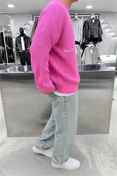 Pembe Dream Club Nakışlı Boxy Fit Triko Kazak