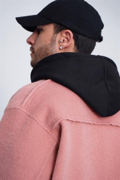 Pembe Kahverengi Ön Cep Detay GO Dokulu Kaşe Oversize Gömlek