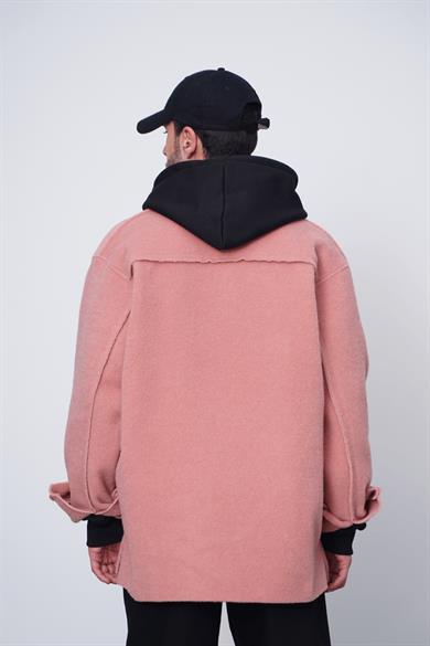Pembe Kahverengi Ön Cep Detay GO Dokulu Kaşe Oversize Gömlek