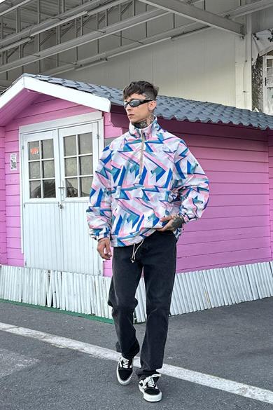 Pembe Lacivert Kamuflaj C1 Oversize Yağmurluk