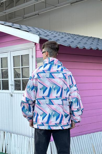 Pembe Lacivert Kamuflaj C1 Oversize Yağmurluk