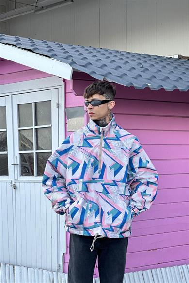 Pembe Lacivert Kamuflaj C1 Oversize Yağmurluk