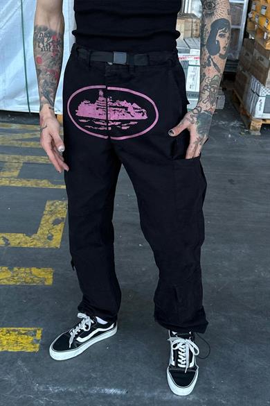 Pembe Siyah Pembe Circular Art DL Kemer Detay Kargo Cepli Ayarlanabilir Baggy Pantolon
