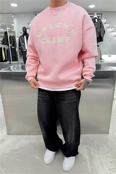 Pembe Unkown Nakışlı Oversize Sweatshirt