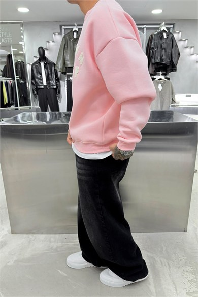 Pembe Unkown Nakışlı Oversize Sweatshirt