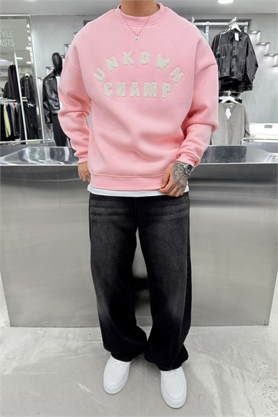 Pembe Unkown Nakışlı Oversize Sweatshirt