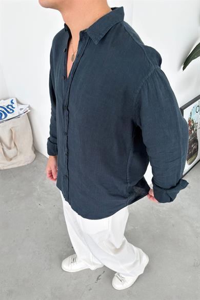 Petrol Basic Relaxed Ham Keten Gömlek