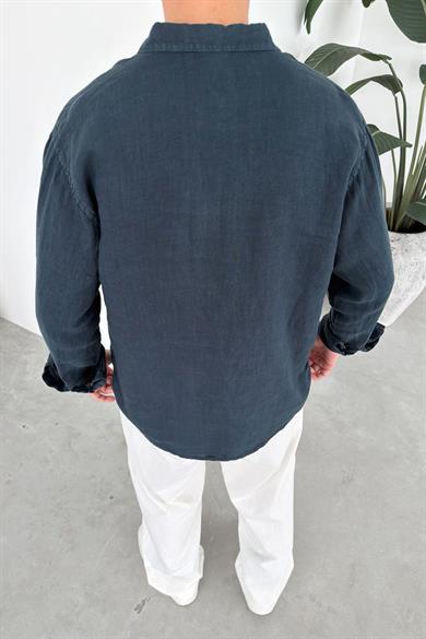 Petrol Basic Relaxed Ham Keten Gömlek