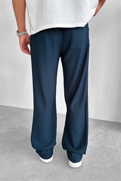 Petrol Beli Lastikli Fitilli Baggy Pantolon