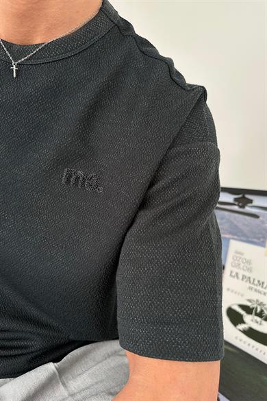 Petrol Dokulu Me Nakış Relaxed Tişört