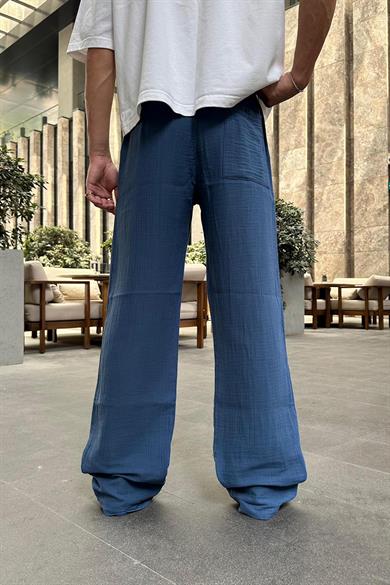 Petrol Fitilli Beli Lastikli Keten GO Baggy Pantolon