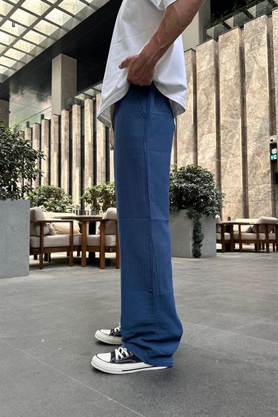 Petrol Fitilli Beli Lastikli Keten GO Baggy Pantolon