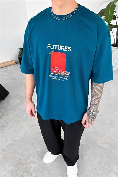 Petrol Futures Baskılı Oversize Tişört