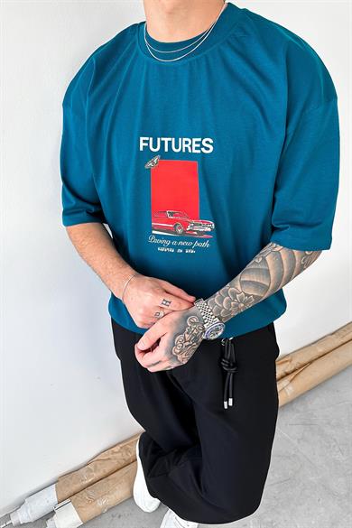 Petrol Futures Baskılı Oversize Tişört