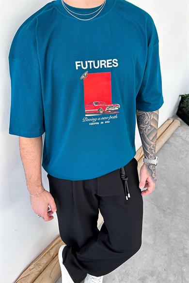 Petrol Futures Baskılı Oversize Tişört