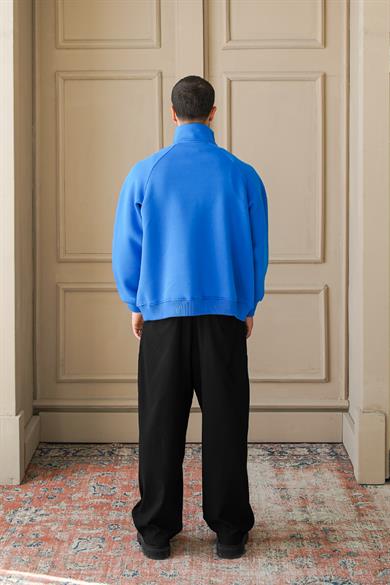 Saks Mavi Cozy Basic Çift Fermuar Oversize Sweatshirt