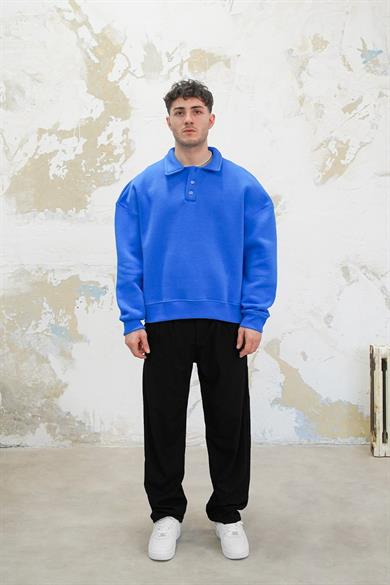 Saks Mavi Cozy Basic Oversize Polo Yaka Sweatshirt