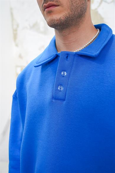 Saks Mavi Cozy Basic Oversize Polo Yaka Sweatshirt