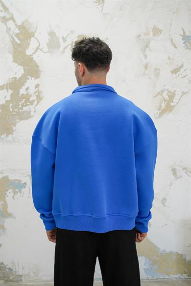 Saks Mavi Cozy Basic Oversize Polo Yaka Sweatshirt