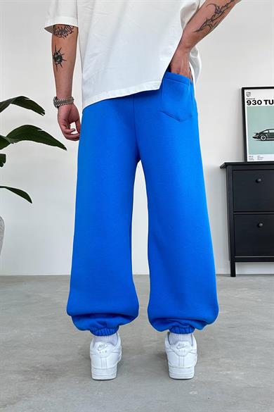 Saks Mavi Cozy Basic Paça Lastik Oversize Eşofman
